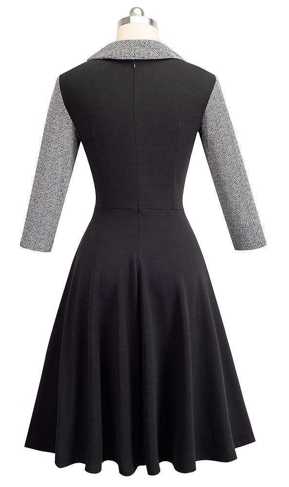 HOMEYEE Women's Lapel 3/4 Sleeve Church Aline Colorblock
